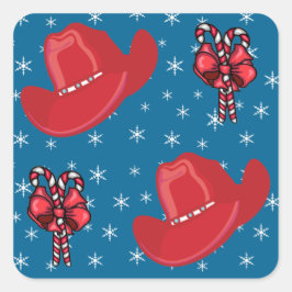 Westerne kerstcowboy-Petten en snoeprietjes Vierkante Sticker