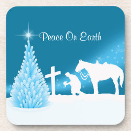 Westerne kerstcowboy Praating Winter Snow Scene Drankjes Onderzetter