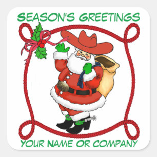 Westerne kerstcowboy Santa Vierkante Sticker