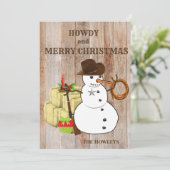 Westerne kerstfeestdag met cowboy Snowman Feestdagenkaart (Staand voorkant)