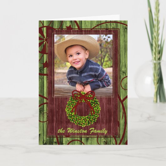 Westerne kerstfoto van Barn Wood Feestdagen Kaart (Voorkant)