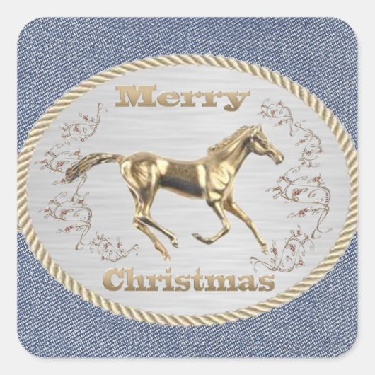 Westerne kerstgordel Buckle Merry kerst Vierkante Sticker (Voorkant)