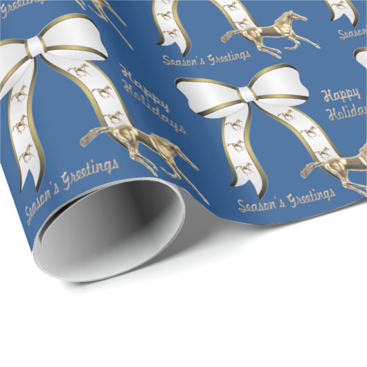 Westerne kerstgouden paardjes en boog cadeaupapier (Rol Hoek)