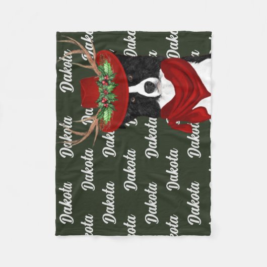 Westerne kerstgrenscollie met de naam Dog Fleece Deken (Voorkant)