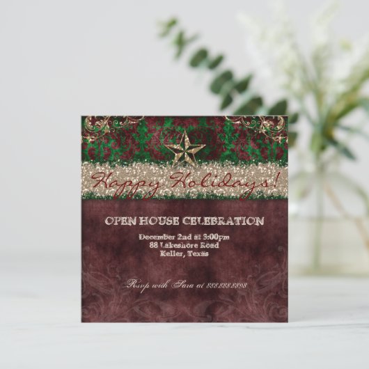 Westerne kerstkaart met  fotokaart Damask Star Kaart (Staand voorkant)