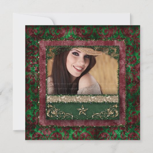 Westerne kerstkaart met  fotokaart Damask Star Kaart (Achterkant)