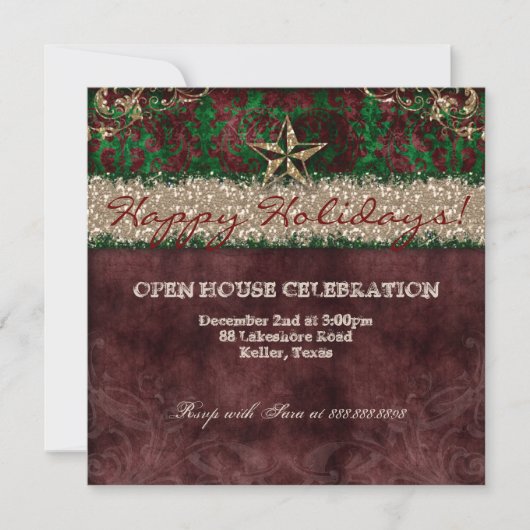 Westerne kerstkaart met  fotokaart Damask Star Kaart (Voorkant)