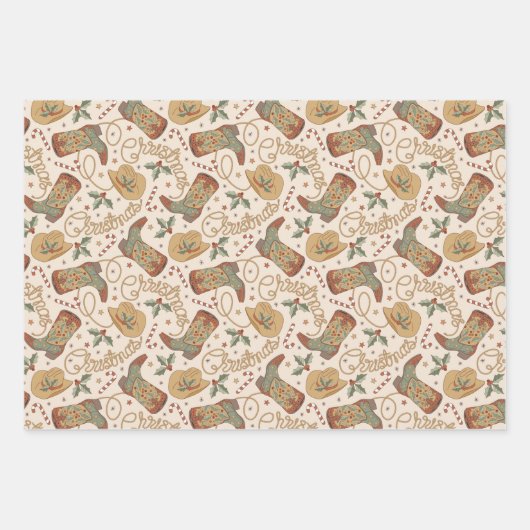 Westerne kerstlaarzen en Petten Inpakpapier Vel (Voorkant)