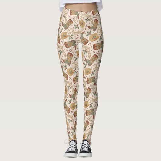 Westerne kerstlaarzen en Petten Leggings (Voorkant)