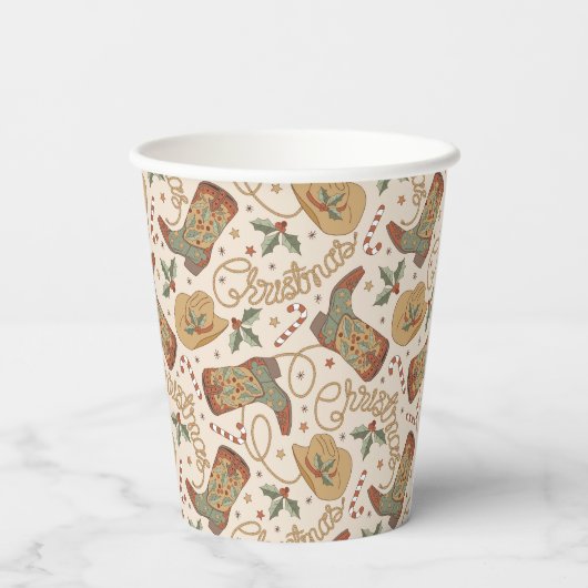 Westerne kerstlaarzen en Petten Papieren Bekers (Achterkant)