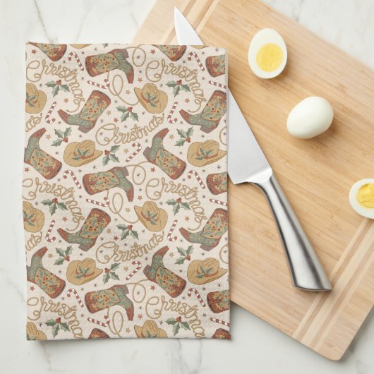 Westerne kerstlaarzen en Petten Theedoek (Quarter Fold)