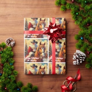 Westerne kerstman en paardenkerst cadeaupapier