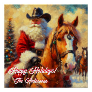 Westerne kerstman en paardenkerst perfect poster