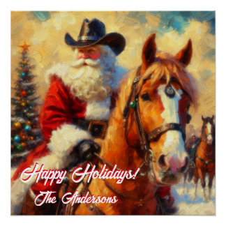Westerne kerstman en paardenkerst perfect poster