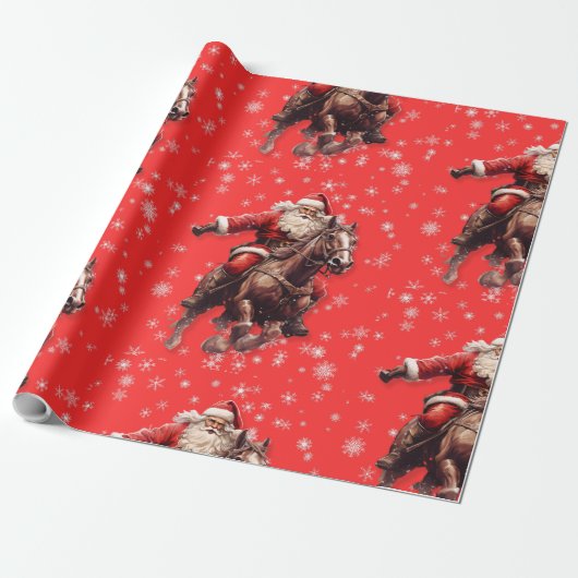 Westerne Kerstman op Horse Wrapping papier (Uitgerold)