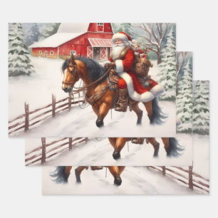 Westerne Kerstman te paard Country Christmas Inpakpapier Vel