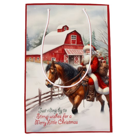 Westerne Kerstman te paard Country Christmas Medium Cadeauzakje (Voorkant)