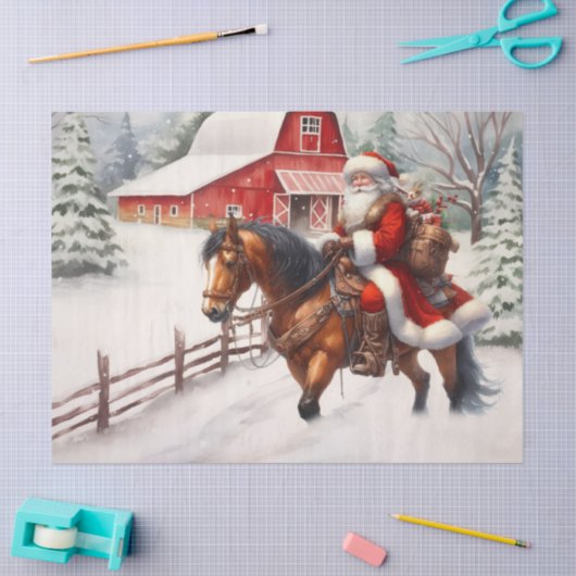 Westerne Kerstman te paard Country Christmas Tissuepapier (Craft)