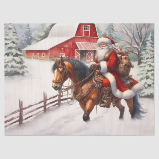 Westerne Kerstman te paard Country Christmas Tissuepapier (Voorkant)