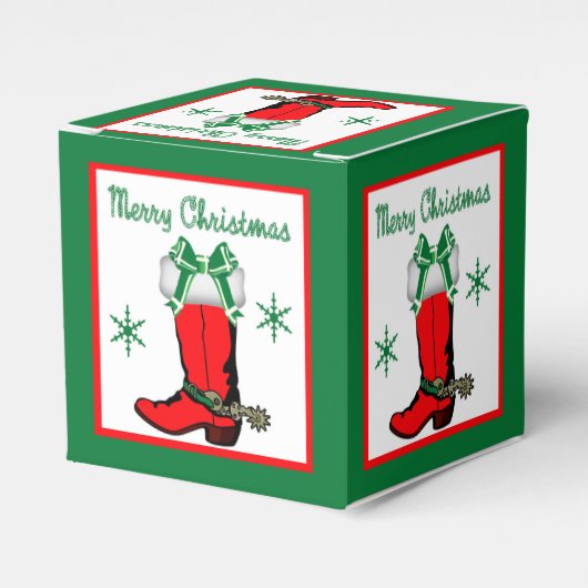Westerne Kerstmis Cowboy Boot Gift of Favor Box Bedankdoosjes (Voorkant Zijde)