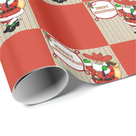 Westerne Kerstmis Cowboy Santa Cadeaupapier (Rol Hoek)