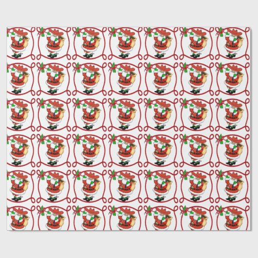 Westerne Kerstmis Cowboy Santa Cadeaupapier (Vlak)