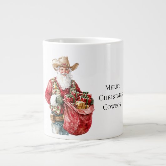Westerne Kerstmis Cowboy Santa Grote Koffiekop (Voorkant)