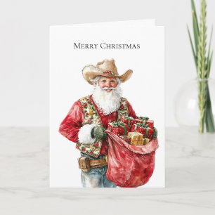 Westerne Kerstmis Cowboy Santa Kaart