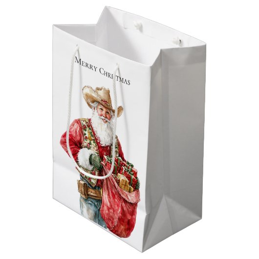 Westerne Kerstmis Cowboy Santa Medium Cadeauzakje (Voorkant Gekanteld)