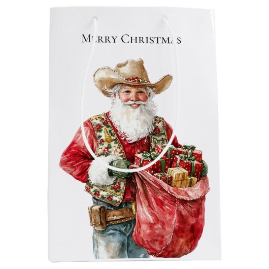 Westerne Kerstmis Cowboy Santa Medium Cadeauzakje (Voorkant)