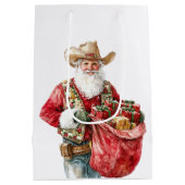 Westerne Kerstmis Cowboy Santa Medium Cadeauzakje (Achterkant)