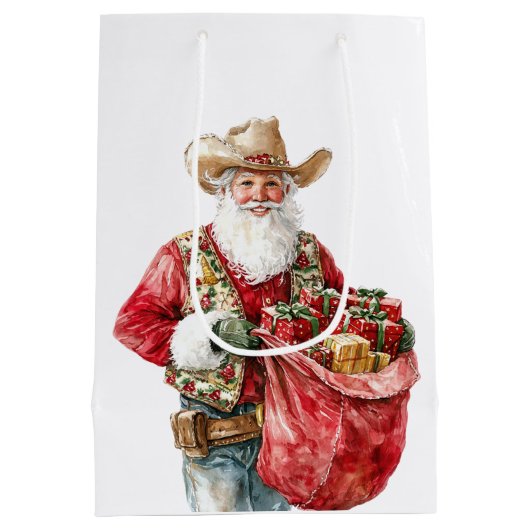 Westerne Kerstmis Cowboy Santa Medium Cadeauzakje (Achterkant)