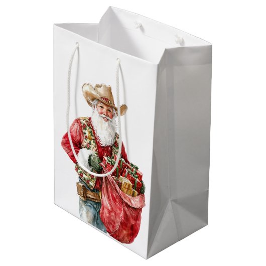 Westerne Kerstmis Cowboy Santa Medium Cadeauzakje (Achterkant Gekanteld)