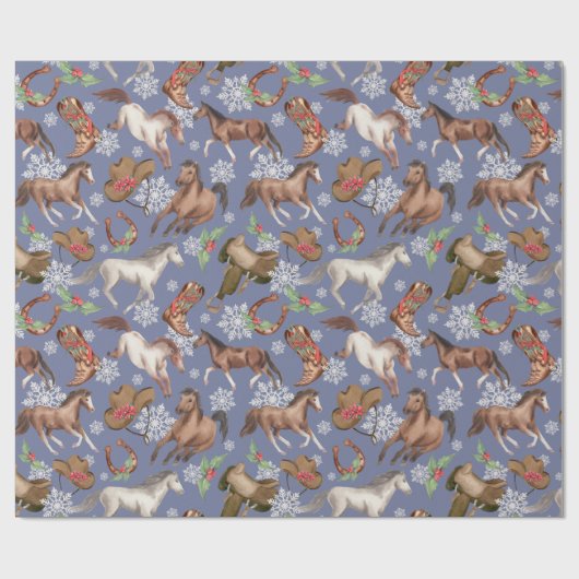 Westerne kerstpaarden cadeaupapier (Vlak)