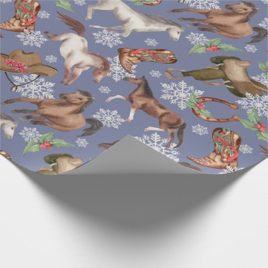 Westerne kerstpaarden cadeaupapier (Hoek)