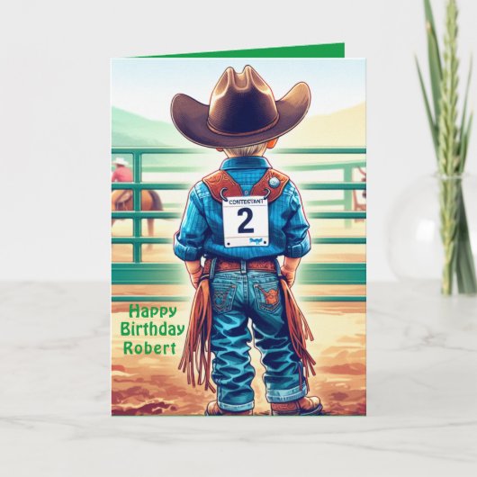 Westerne kleine cowboy 2e verjaardag rodeo custom kaart (Voorkant)