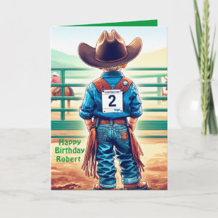 Westerne kleine cowboy 2e verjaardag rodeo custom kaart