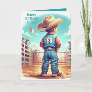 Westerne kleine cowboy 3e verjaardag rodeo custom kaart