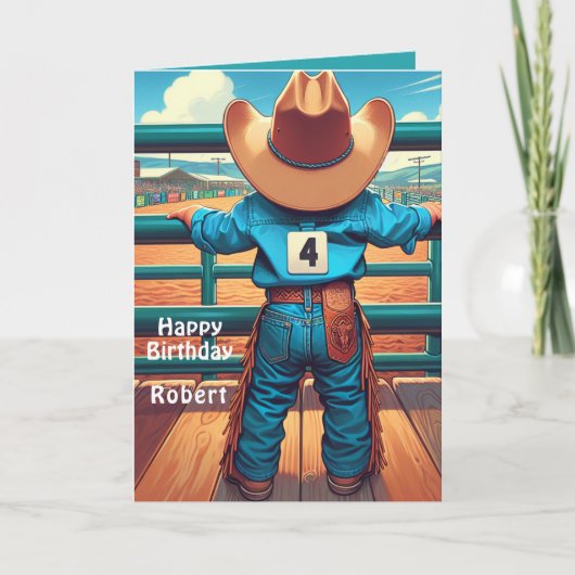 Westerne kleine cowboy 4e verjaardag rodeo custom kaart (Voorkant)