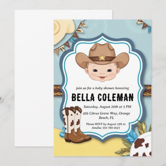 westerne kleine cowboy babyshower uitnodigingen (Voorkant / Achterkant)