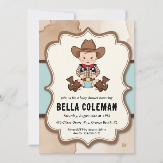 westerne kleine cowboy babyshower uitnodigingen (Voorkant)