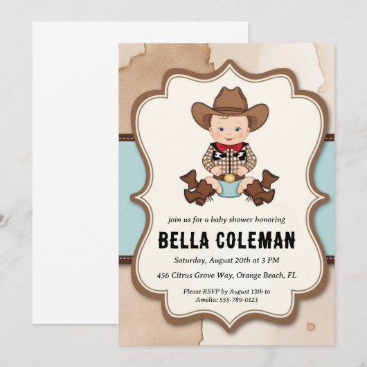 westerne kleine cowboy babyshower uitnodigingen (Voorkant / Achterkant)