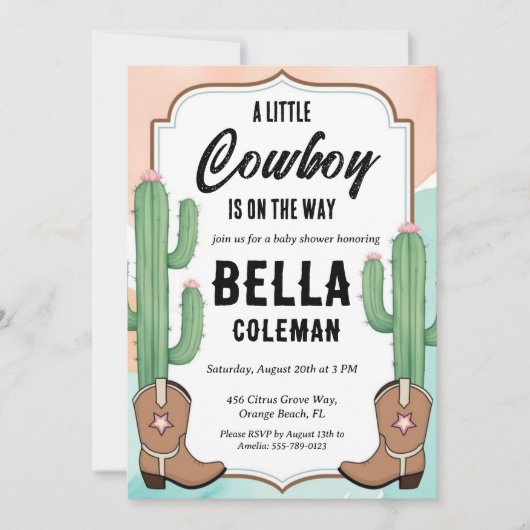 westerne kleine cowboy babyshower uitnodigingen (Voorkant)