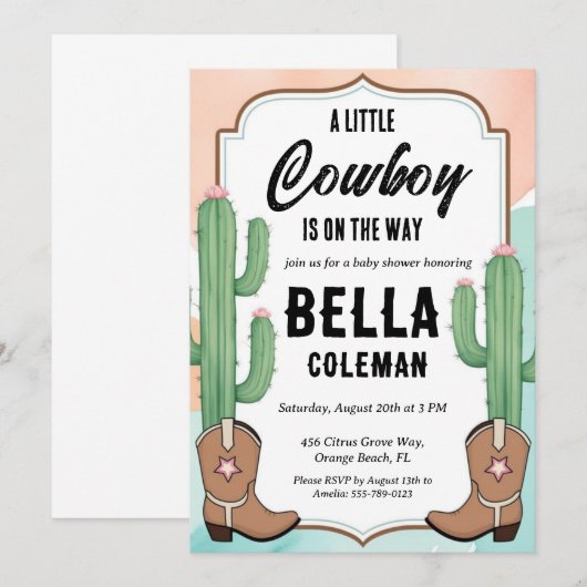 westerne kleine cowboy babyshower uitnodigingen (Voorkant / Achterkant)