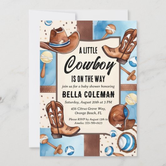 westerne kleine cowboy babyshower uitnodigingen (Voorkant)