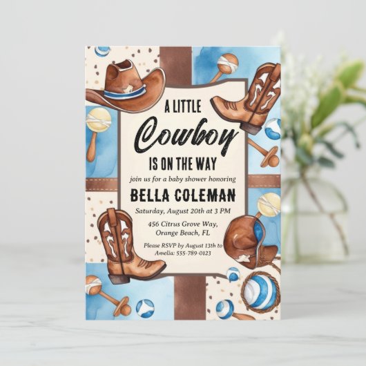 westerne kleine cowboy babyshower uitnodigingen (Staand voorkant)