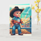 Westerne kleine cowboy eerste verjaardag rodeo cus kaart (Gele Bloem)