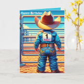 Westerne kleine cowboy eerste verjaardag rodeo cus kaart (Gele Bloem)