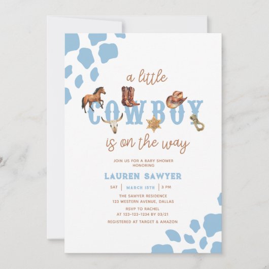 Westerne kleine cowboy foto baby boy shower kaart (Voorkant)