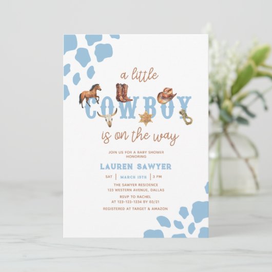 Westerne kleine cowboy foto baby boy shower kaart (Staand voorkant)